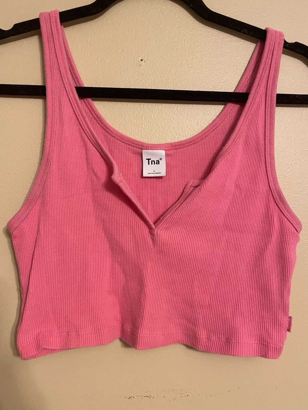 TNA ribbed cropped pink tank top size large cotton